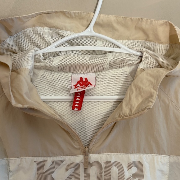 Kappa Pull Over Half Zip 2 Tone Cream & Tan Hooded Jacket - Picture 3 of 11